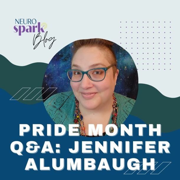 Graphic for NeuroSpark Health's blog Pride Month Q and A with Jennifer Alumbaugh.
