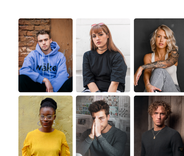 Collage of individual photos of six diverse adults interested in NeuroSpark Health's careers.