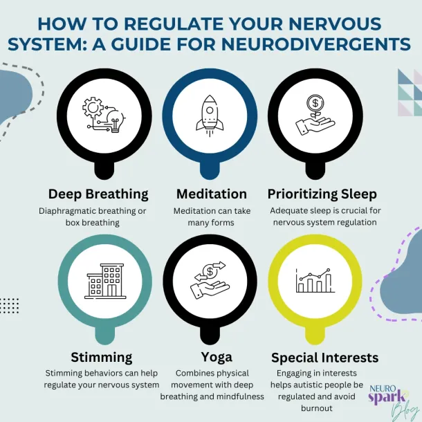 Infographic representing nervous system regulation for neurodivergent adults