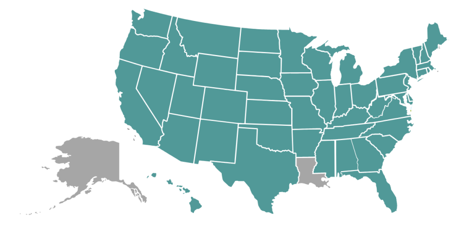 Map of U.S. showing NeuroSpark Health’s areas served for adult autism test near me and ADHD assessments.