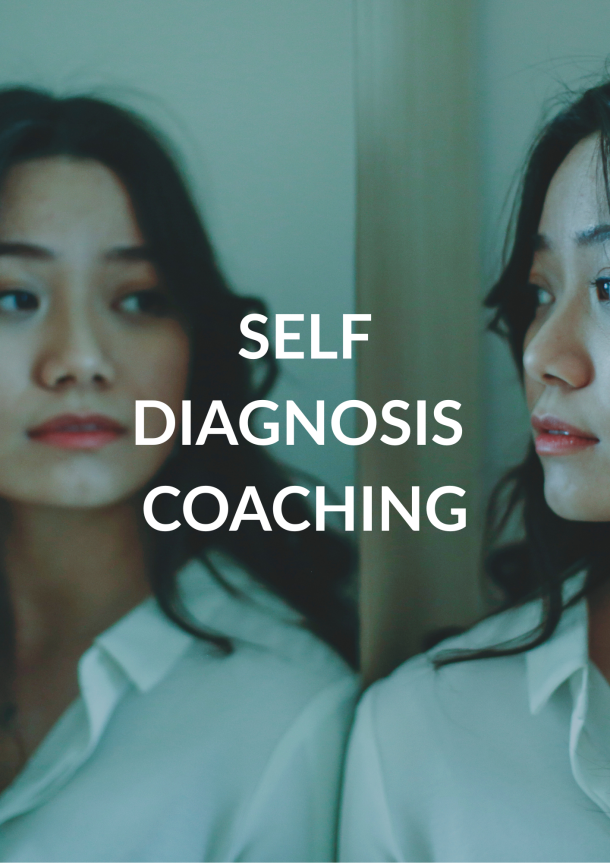 A woman looks at her reflection in a mirror representing NeuroSpark Health's Self Diagnosis Coaching service for autistic adults.